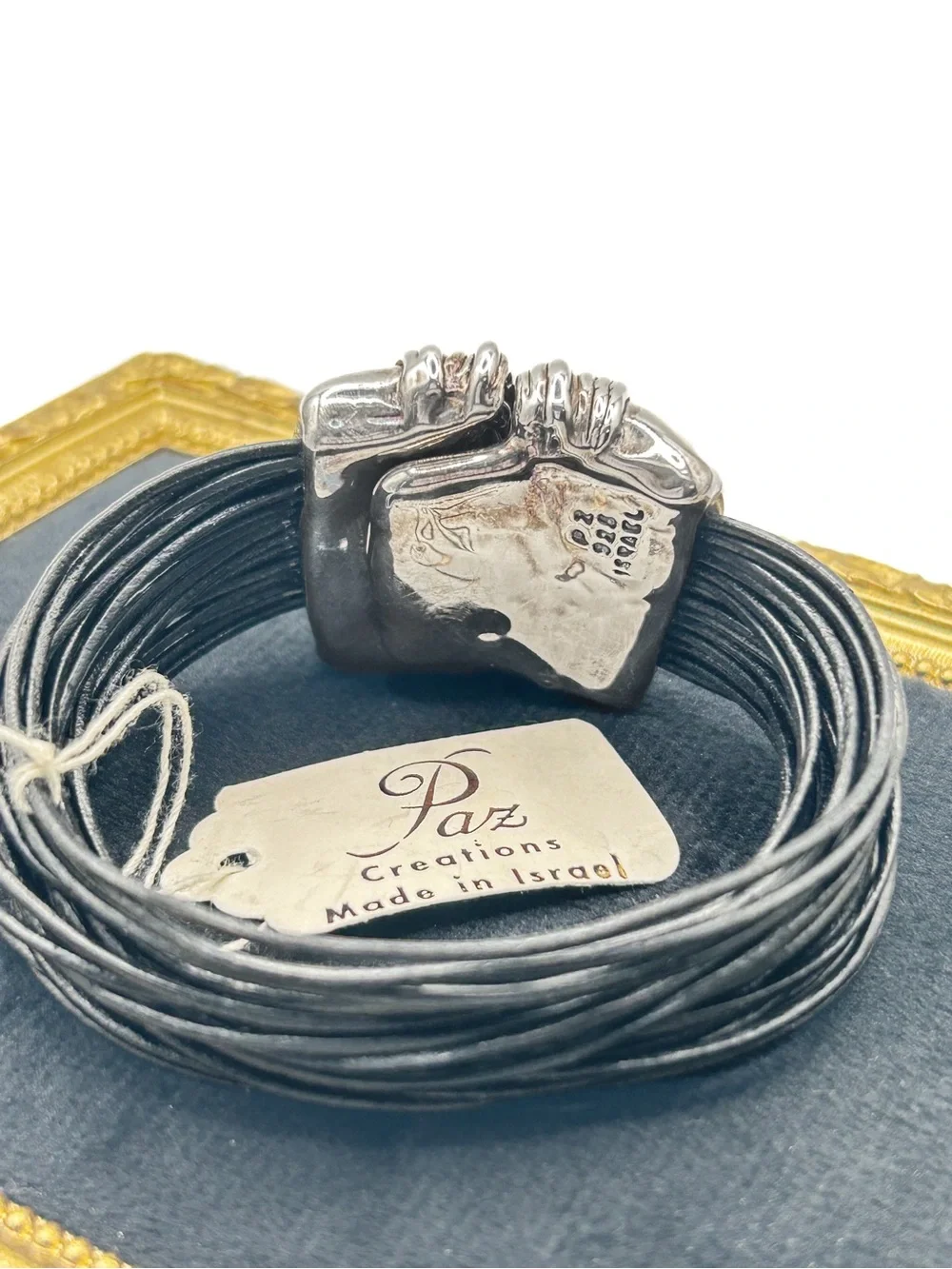 Paz Creations Black Multi-Strand Leather Bracelet with 925 Sterling Wrap Accent